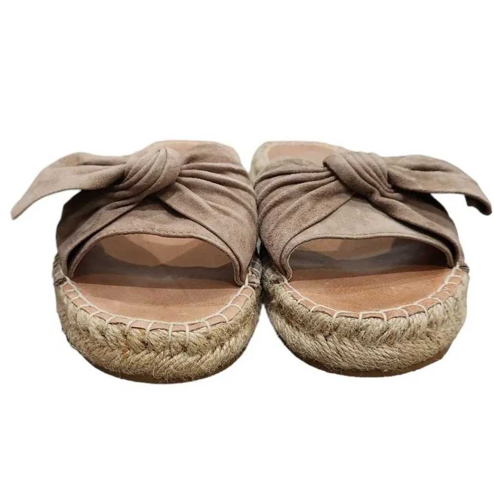 Anthropologie Silent D Espadrille Tan Slipper With Bow in Taupe Suede